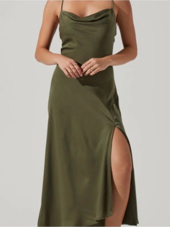 Astr Dresses & Skirts - Astr Olive Slip Midi Dress with Side Thigh Slit